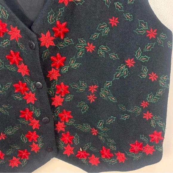 VTG Winona Wool Blend Appliqué Holly Branch western Vest - Picture 3 of 12